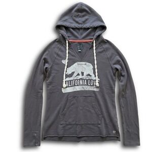 Billabong California Love Bear Graphic Hoodie Gray V-Neck Pullover Large